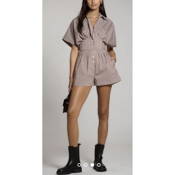 Anthropologie The Tobie Exquise Pleated Romper Sz L Brown NWT - Picture 5 of 11